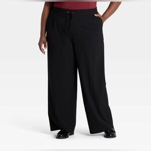 NWT Women's High-Rise Straight Leg Pull-On Pants Ava & Viv Blck 1x Stretch Waist